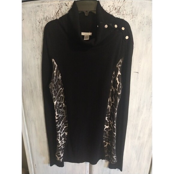 Cache Turtleneck Leopard Animal Print Top Sm Black Preppy Office Comfy Classic - Picture 1 of 9